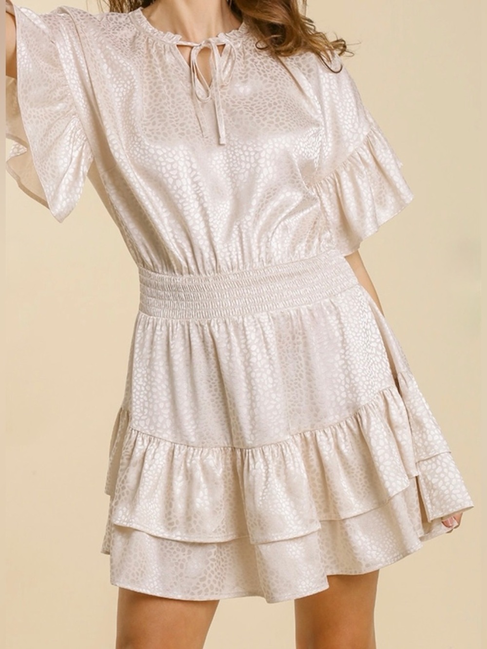 Umgee Champagne Ruffle Tiered Dress